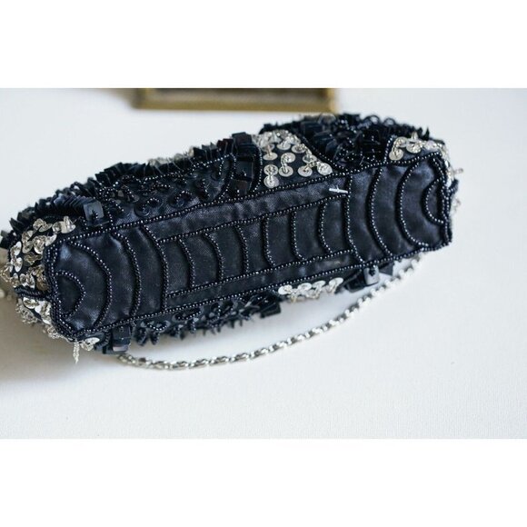 Vintage Black Beaded Sequin Latch Closure Little Evening Purse - Picture 5 of 8